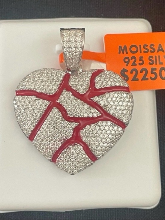 Jewelry - 5.00ctw Iced out Moissanite broken heart pendant,rhodium plating over 925 silver